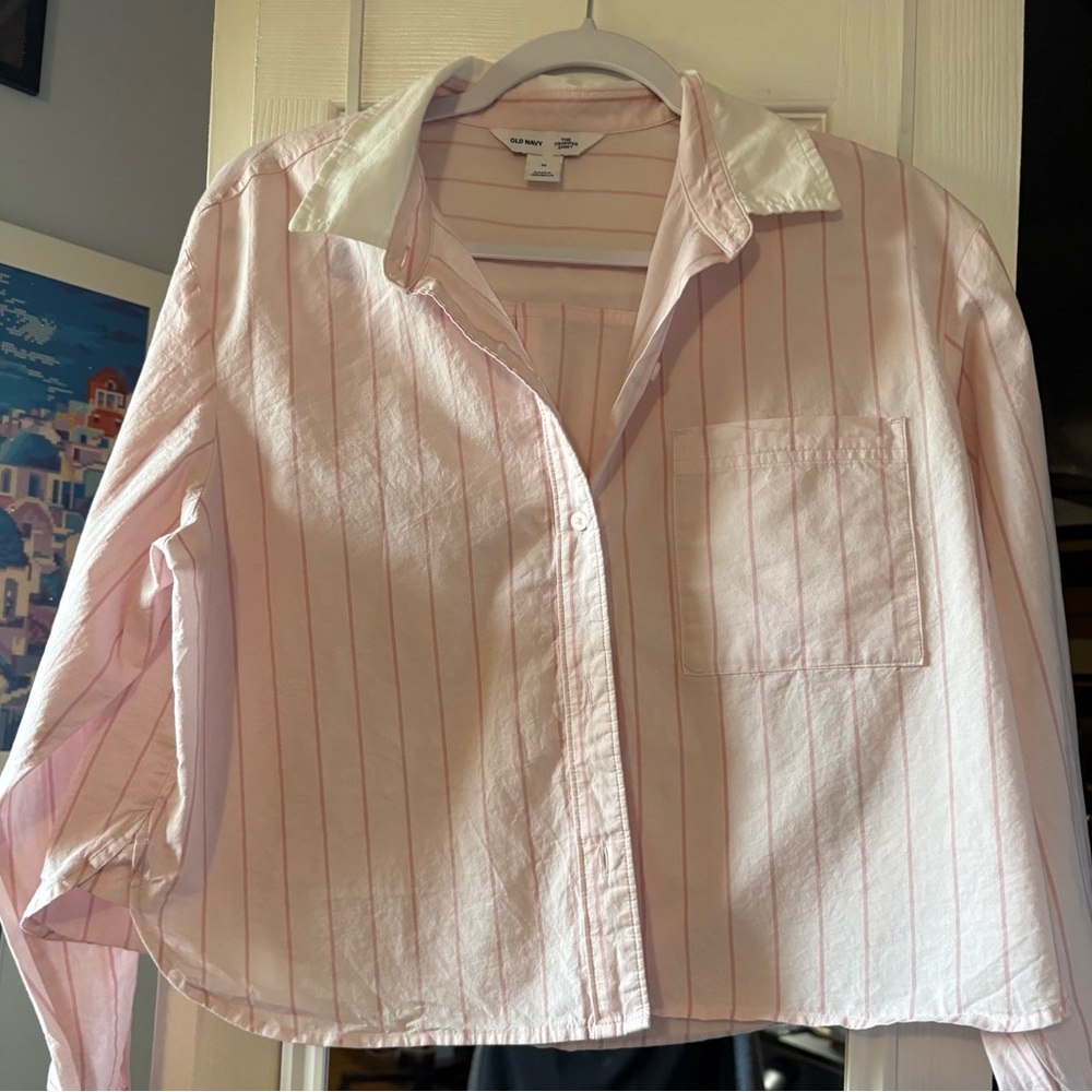 Old Navy Light Pink Striped Button Down Shirt